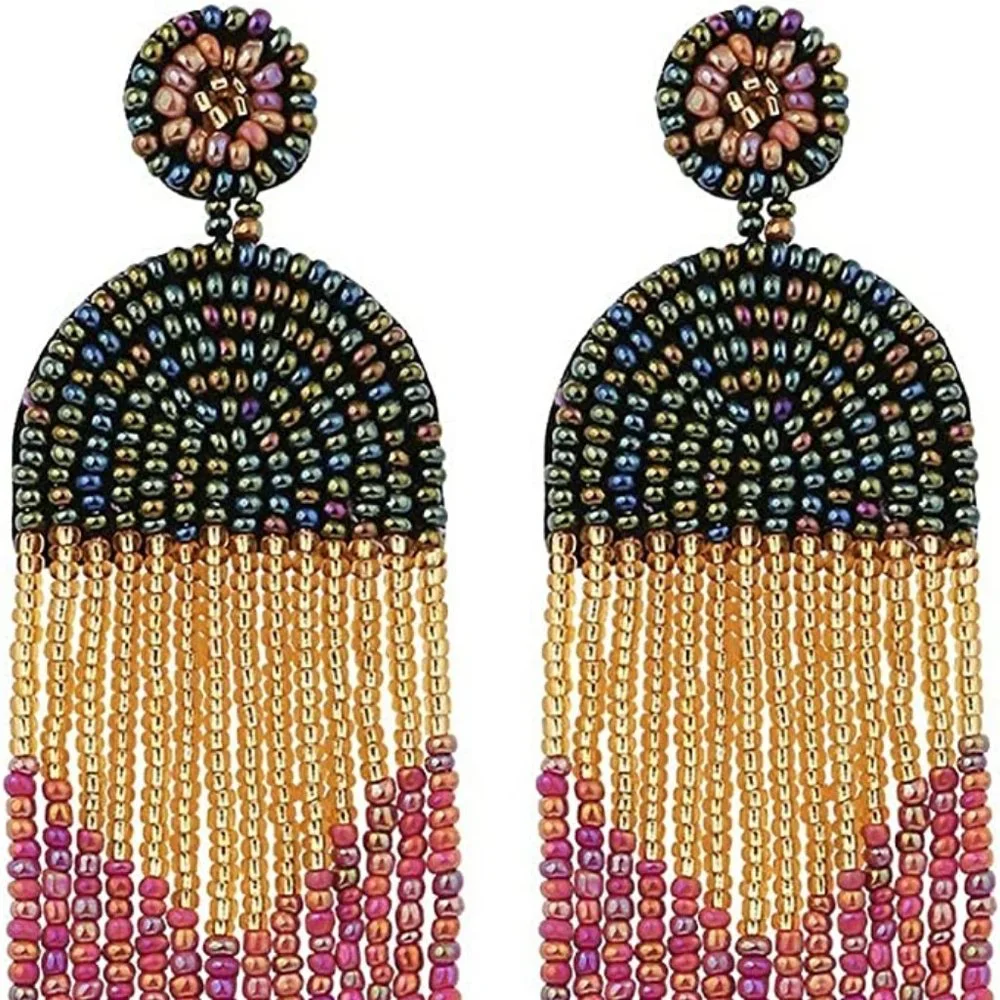 Free People ⭐️ Long Beaded Tassel Earrings - Picture 2 of 4